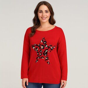 NWT Magaschoni Leopard Star Red Sweater/Cashmere Blend | Size L